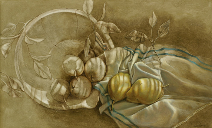Oil painting: Blinds half drawn