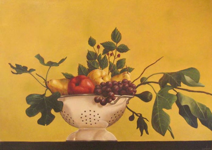 Oil painting: Still life with colander